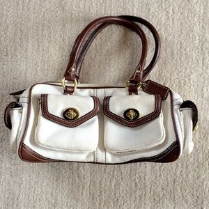 COACH- HandBag- White Twill- Saddle Leather Trim